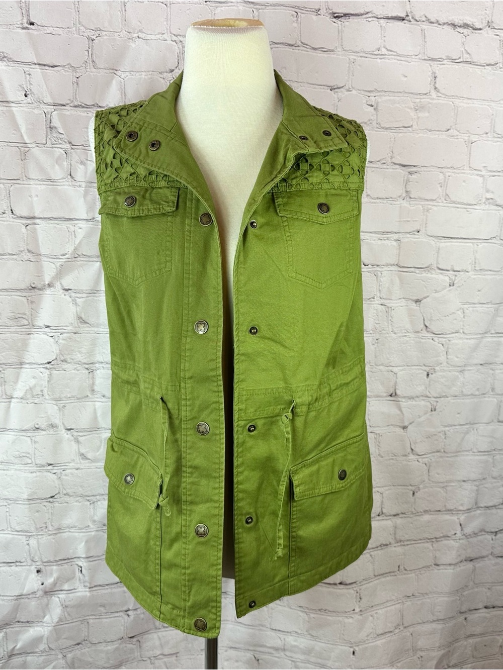 Liz Claiborne Vest women 4 cargo Utility chic safari layer lace cinched waist